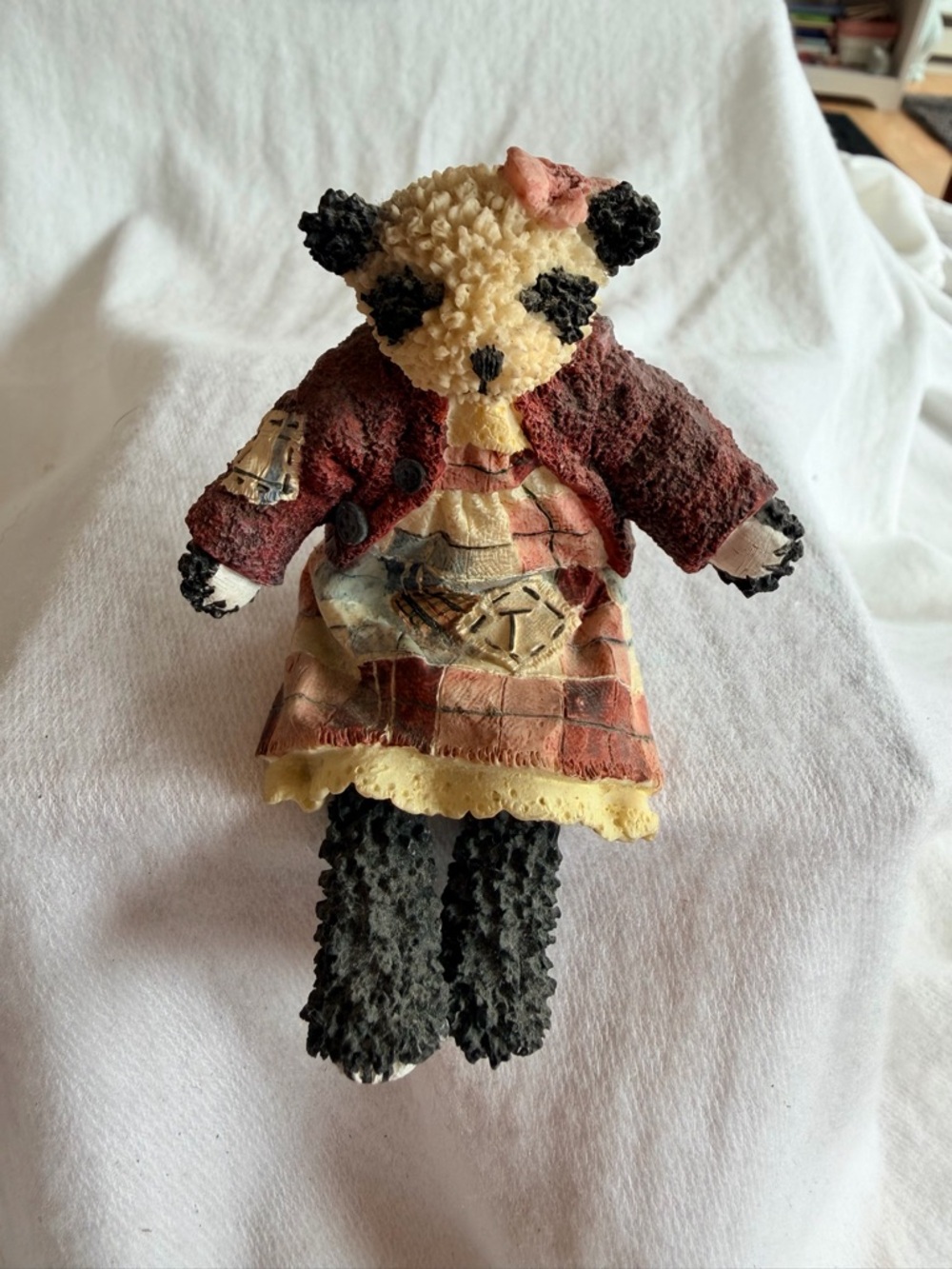 Enesco Panda Figurine in Cream, Black, Red, Yellow